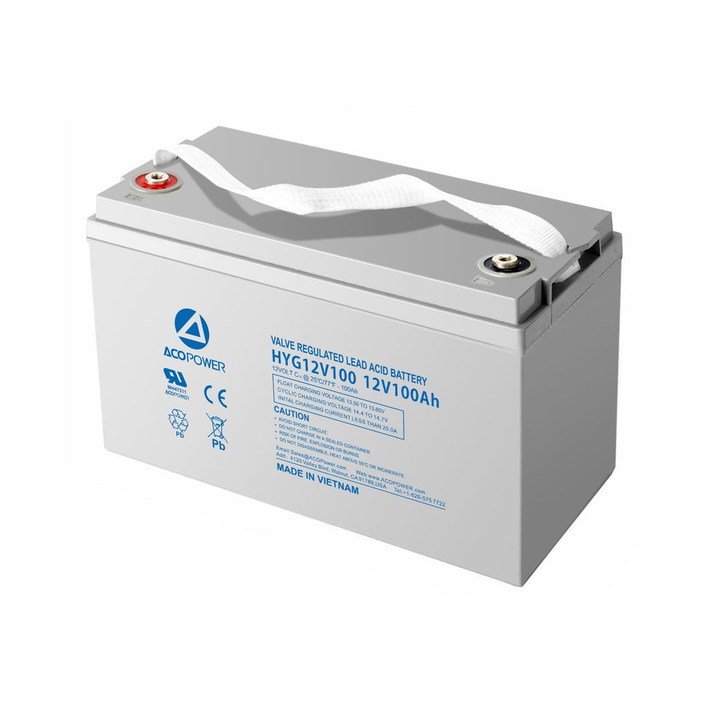 ACOPower 12-100Ah Rechargeable Gel Deep Cycle 12V 100 Ah Battery with Button Style Terminals - Outage Proof