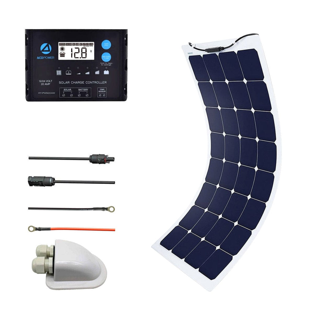 ACOPower 110W 12V Flexible Solar Panel Kit w/ 20A PWM Charge Controller - Outage Proof