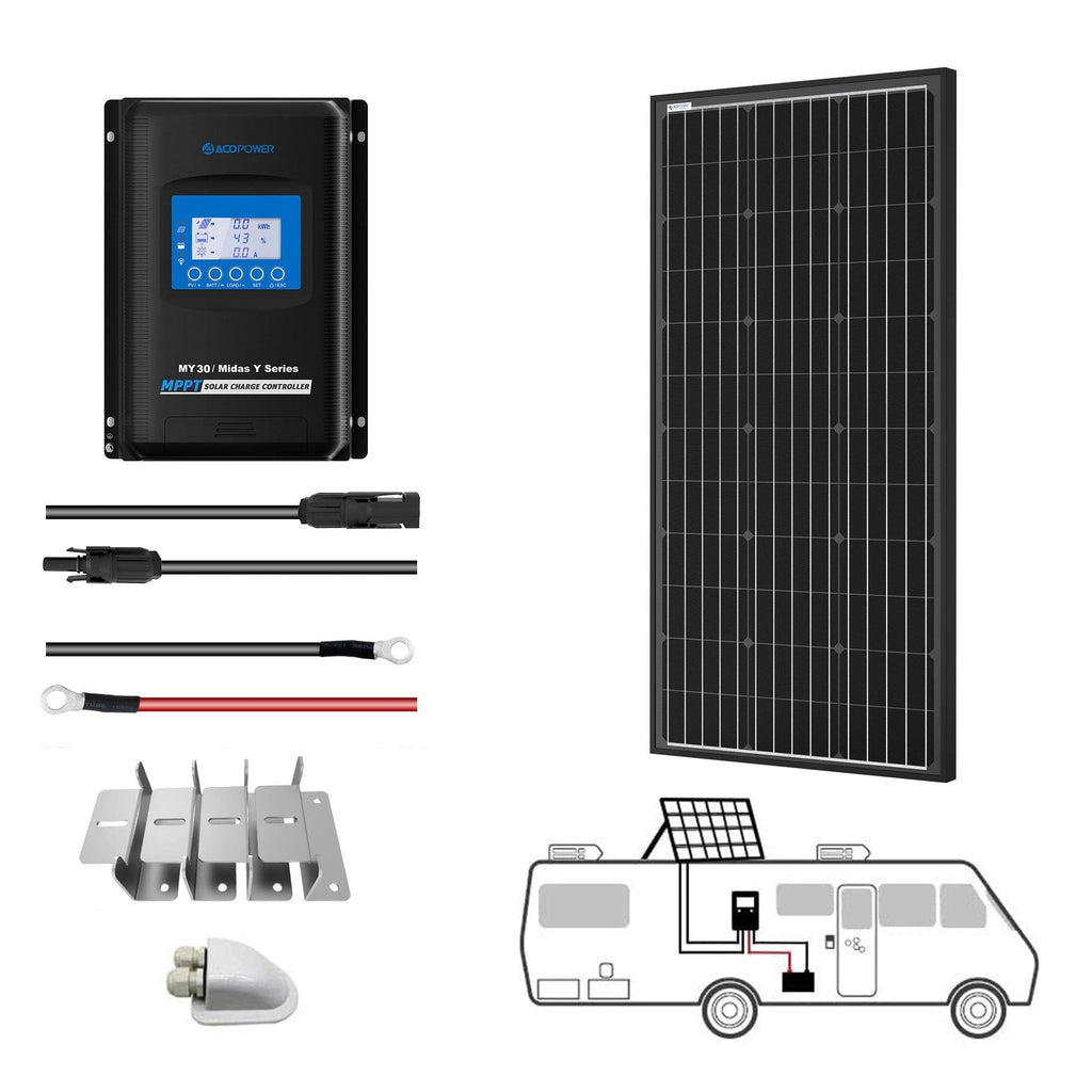 ACOPower 200 Watt 12 Volt Monocrystalline Solar RV Kit w/ 30A MPPT Charge Controller (1x200W 30A Kit) - Outage Proof