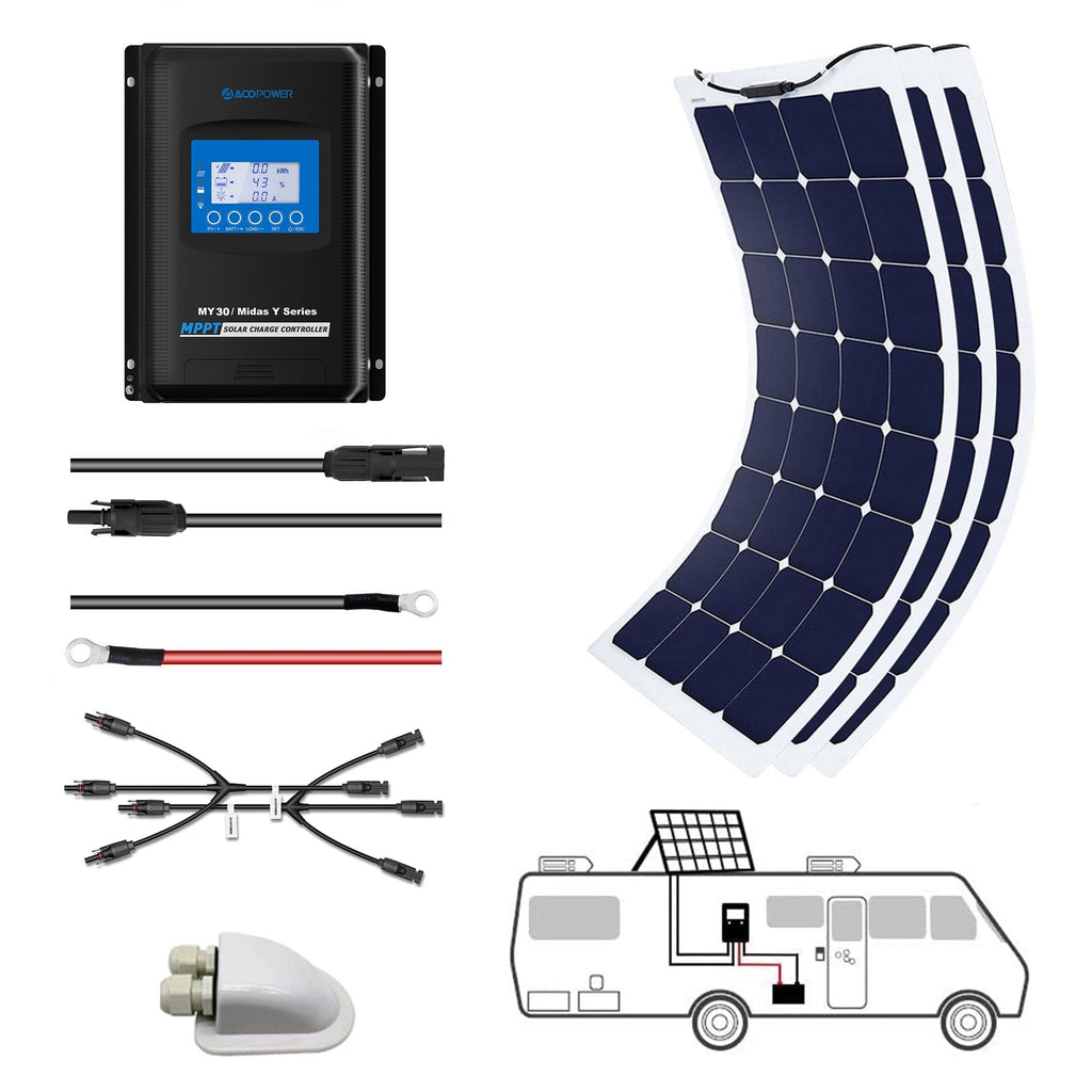 ACOPOWER 330Watts Flexible Solar RV Kit , 30A MPPT Charge Controller - Outage Proof