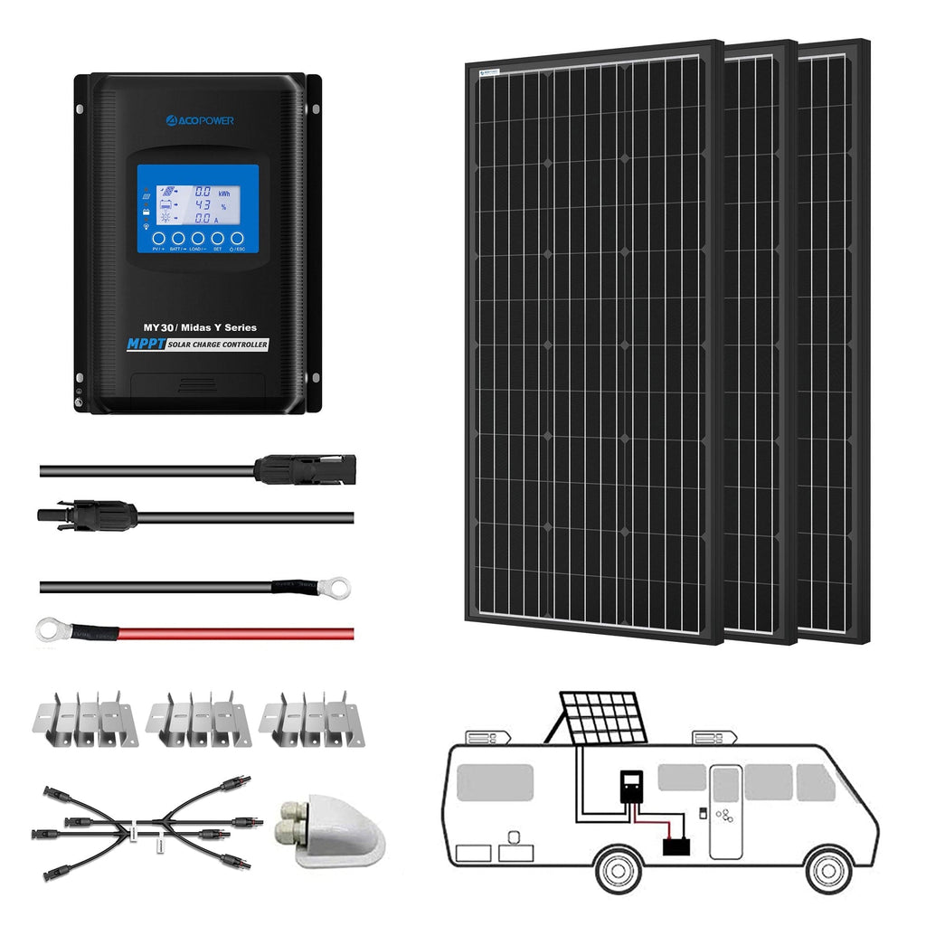 ACOPOWER 300W Mono Solar RV Kits, 30A MPPT Charge Controller (3x100W 30A) - Outage Proof