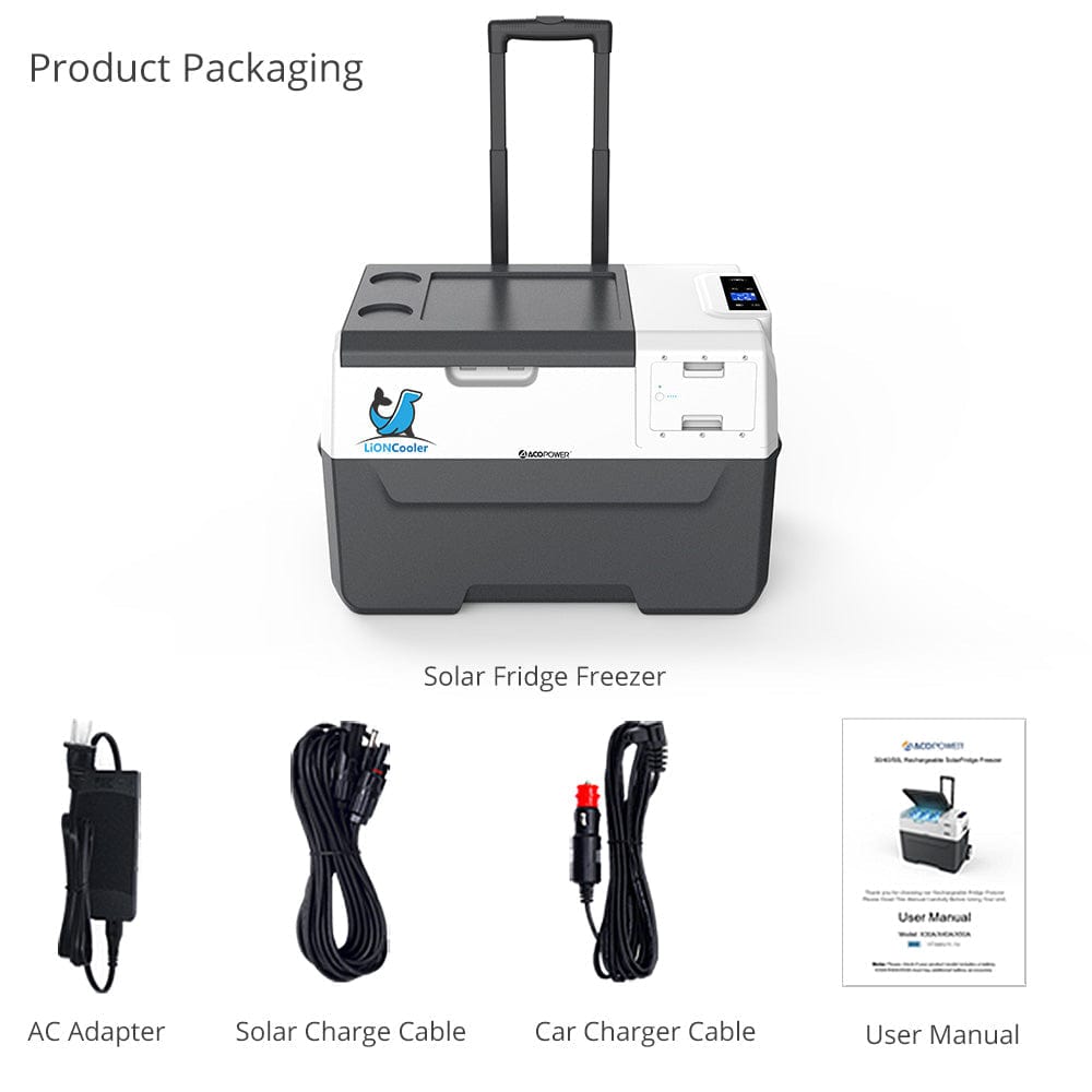 ACOPower LionCooler Combo, X30A Portable Solar Fridge/Freezer (32 Quarts) and 90W Solar Panel - Outage Proof