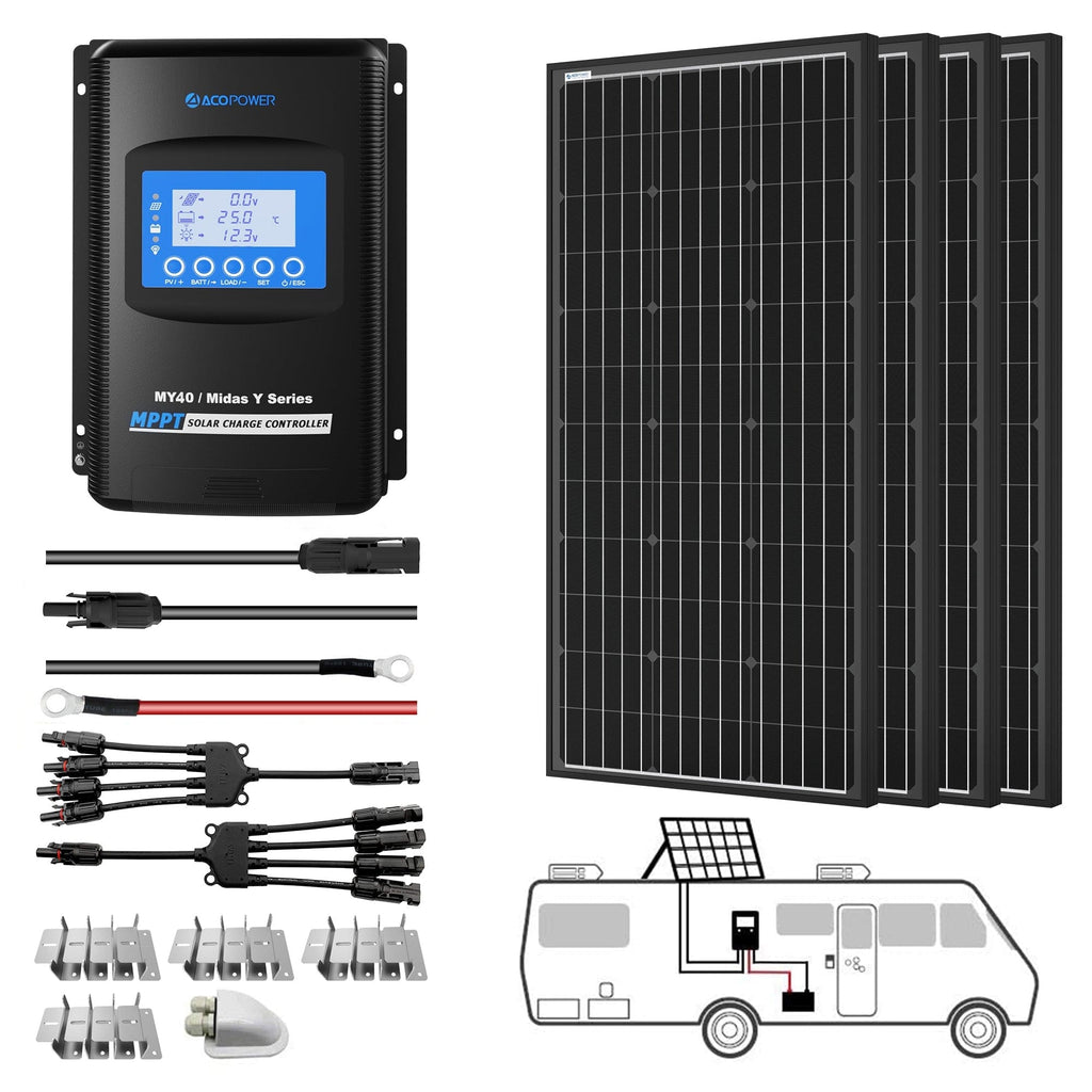ACOPOWER 400W Mono Solar RV Kits, 40A MPPT Charge Controller (4x100W 40A) - Outage Proof