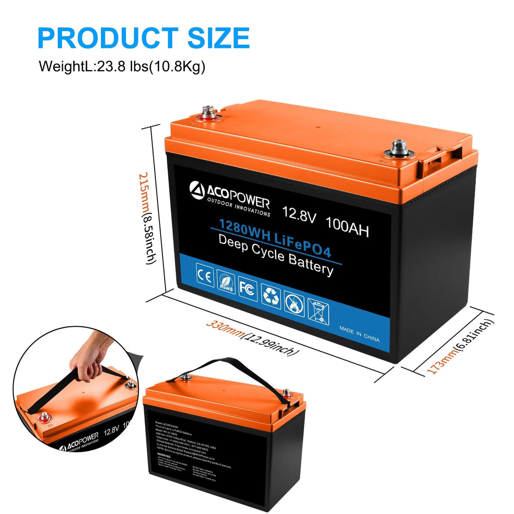 ACOPower 12V 100Ah LiFePO4 Deep Cycle Lithium Battery - Outage Proof