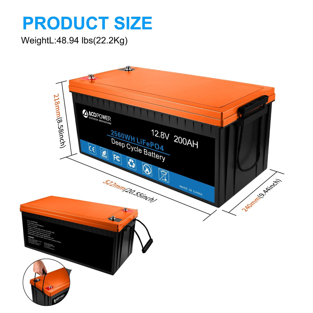 ACOPower 12V 200Ah LiFePO4 Deep Cycle Lithium Battery - Outage Proof