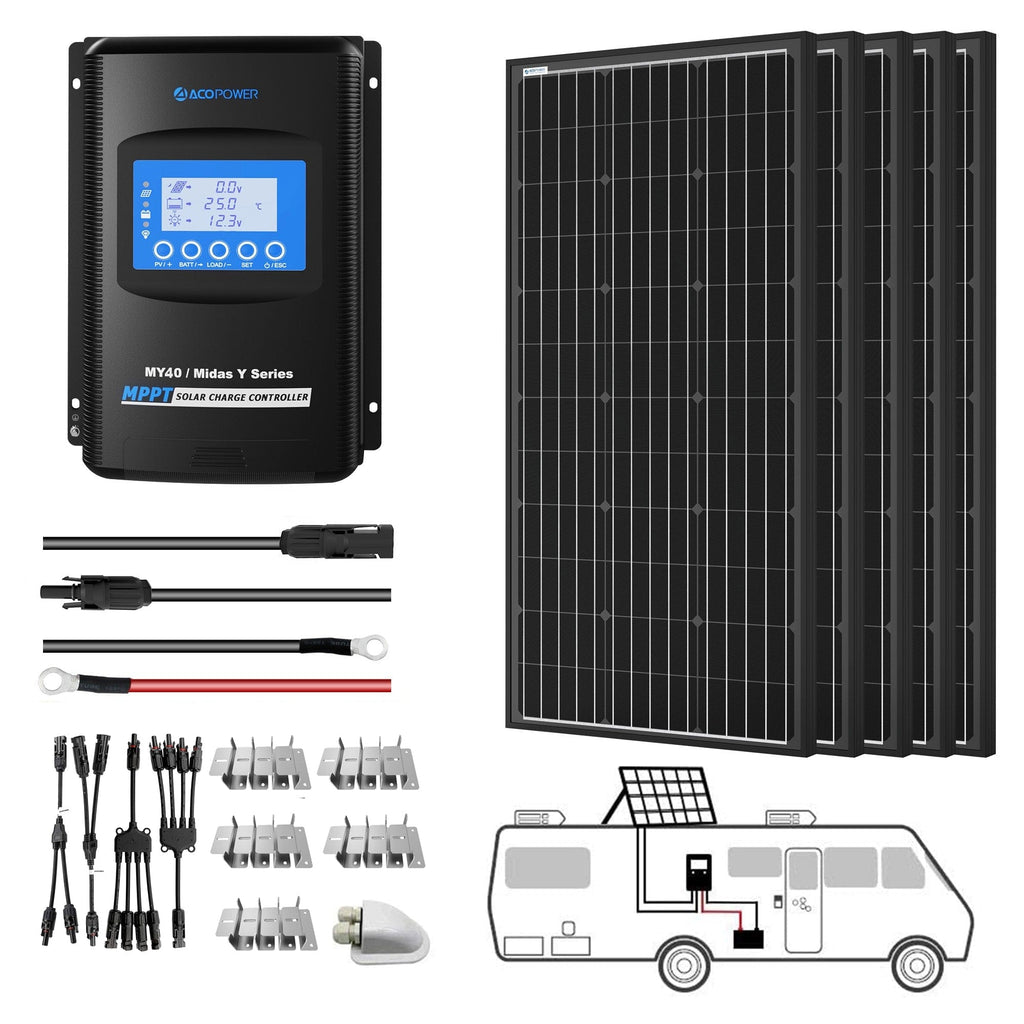 ACOPOWER 500W Mono Solar RV Kits,  40A MPPT Charge Controller (5x100W 40A) - Outage Proof