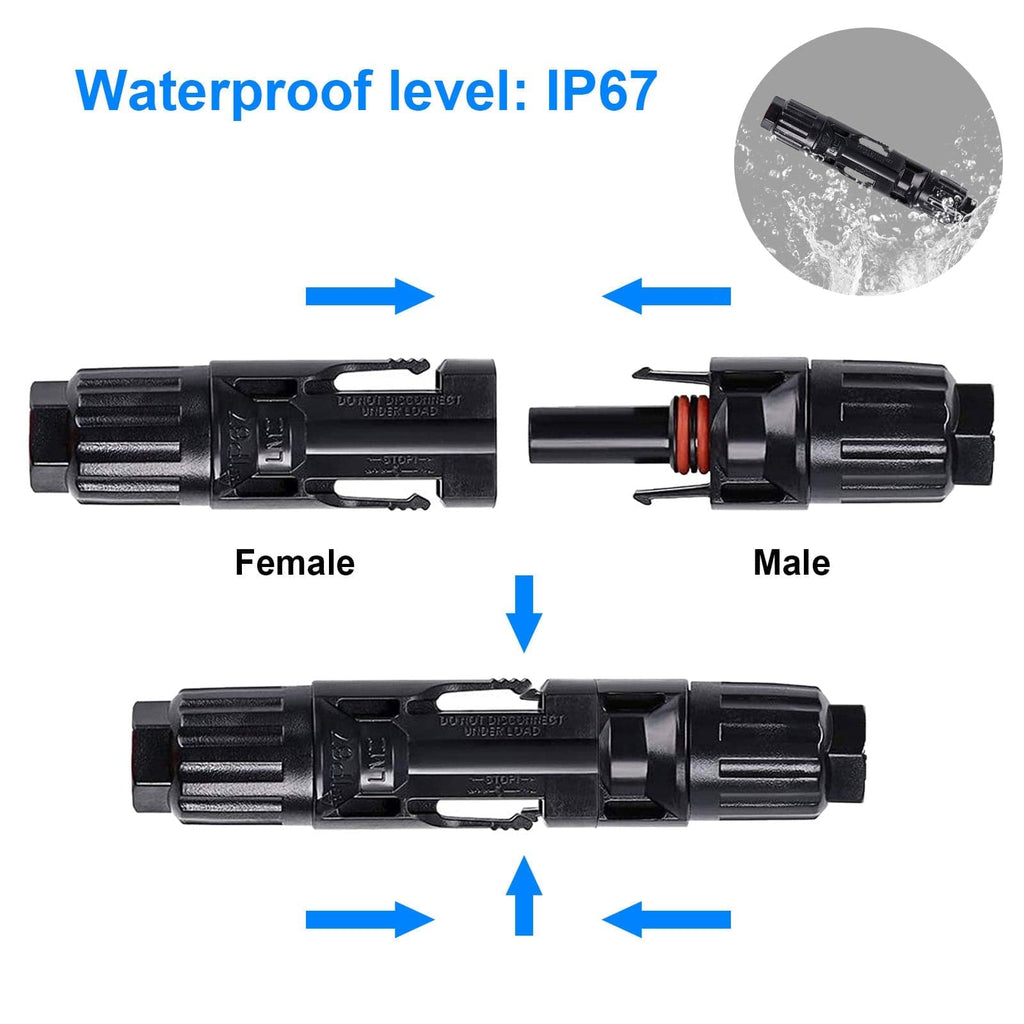 ACOPOWER 3 Pairs PV Connectors, Male/Female Solar Panel Cable Connectors - Outage Proof