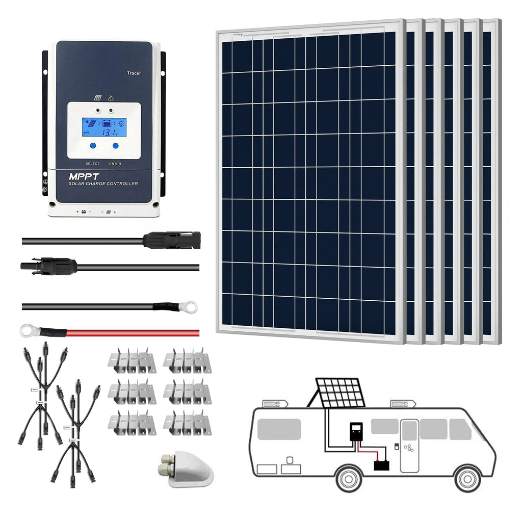 ACOPOWER 600W 12V  Poly Solar RV Kits, 50A MPPT Charge Controller (6x100W 50A) - Outage Proof