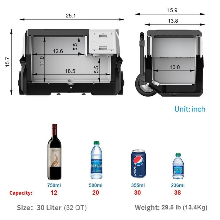 ACOPower LionCooler X30A Portable Solar Fridge Freezer, 32 Quarts (New Model) - Outage Proof