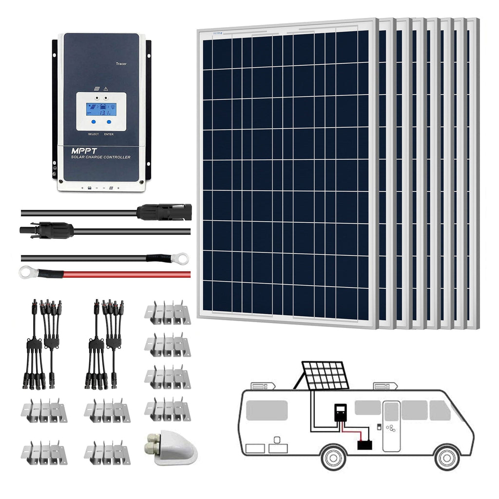 ACOPOWER 8x100W 12V  Poly Solar RV Kits, 60A MPPT Charge Controller (800W 60A) - Outage Proof