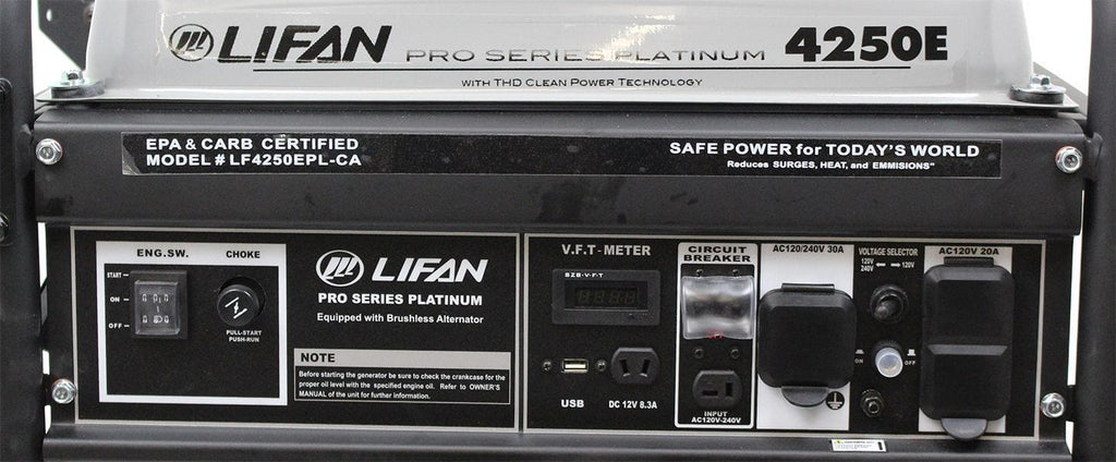 Lifan Power USA Platinum 4250EPL Series Electric Start Portable Generator - Outage Proof