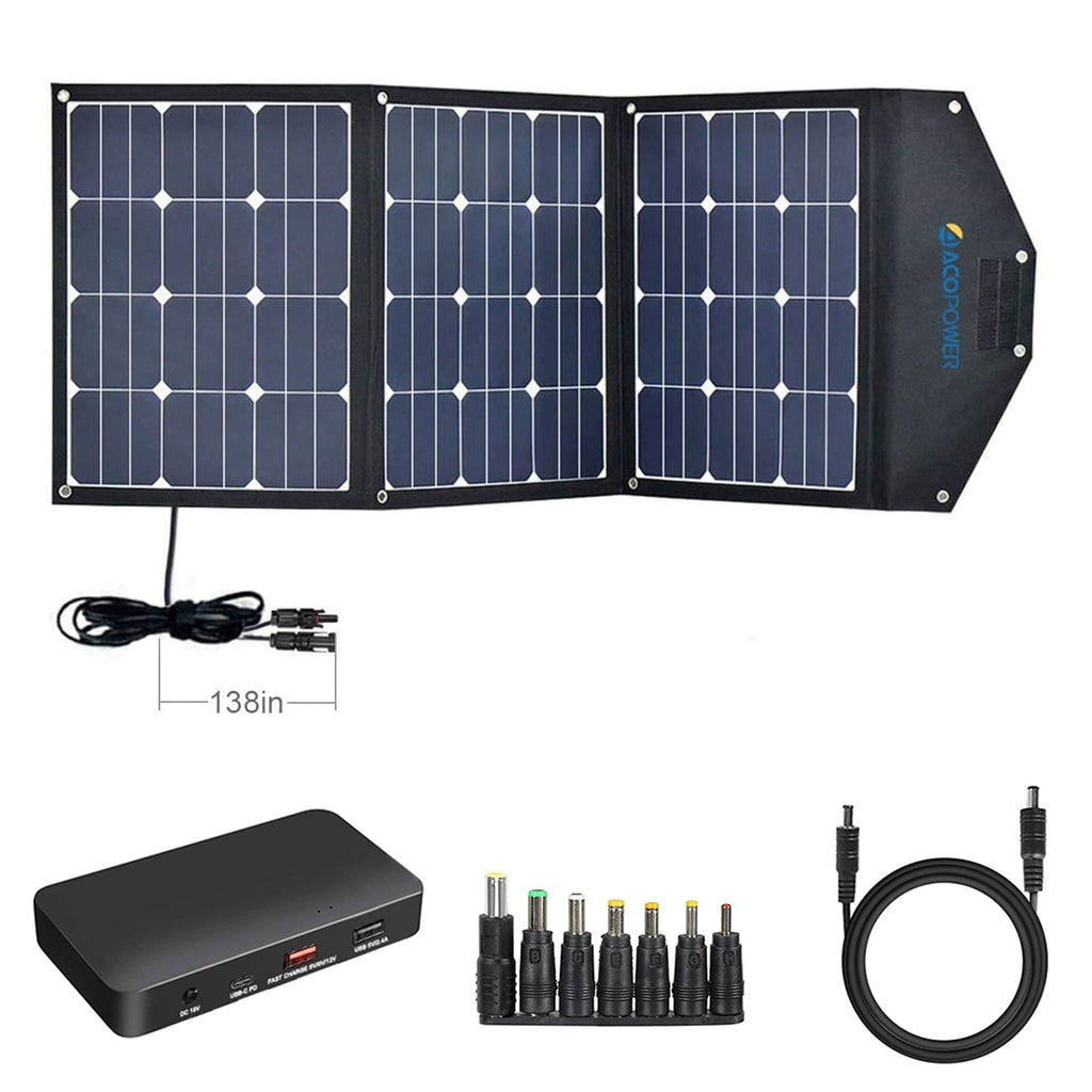 ACOPower 120W Portable Solar Panel 3x40W Foldable Suitcase With Built In Integrated Output Box - Outage Proof